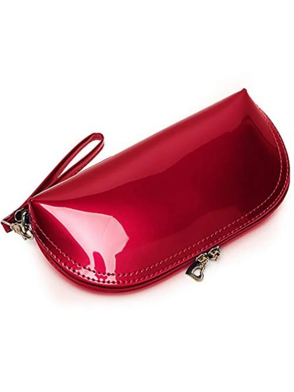 Stylish Patent Leather Makeup Pouch | Zipper Cosmetic Bag & Wristlet Clutch